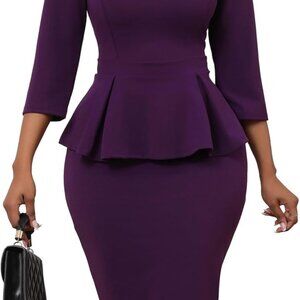 Women's 2-Piece Skirt Suit Polyester Spandex Midi Peplum Formal Casual